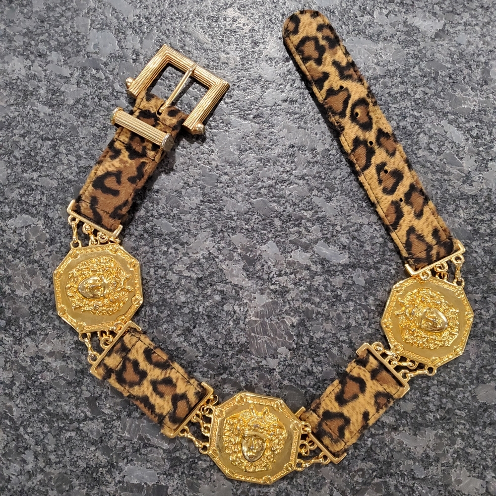 Golden Medusa Head Belt With Animal Print